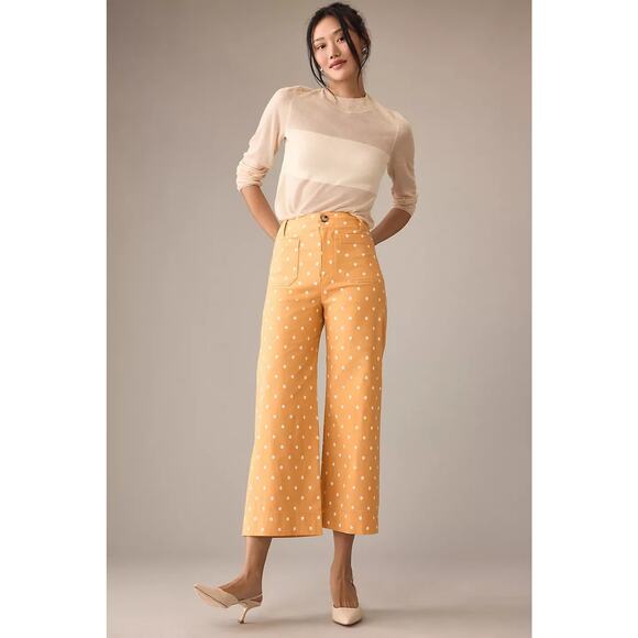 NWD Maeve The Colette Cropped Wide-Leg Pants Size 24 Tall Gold Polka Dot #7F408 - Picture 1 of 11